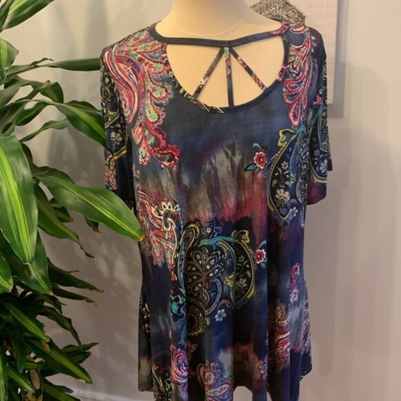 Avenue Navy Blue Paisley Top Neck Accent - Picture 1 of 6